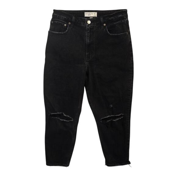 Abercrombie & Fitch Curve Love The Mom High Rise Jeans Womens 6S Black Grunge - Picture 1 of 12